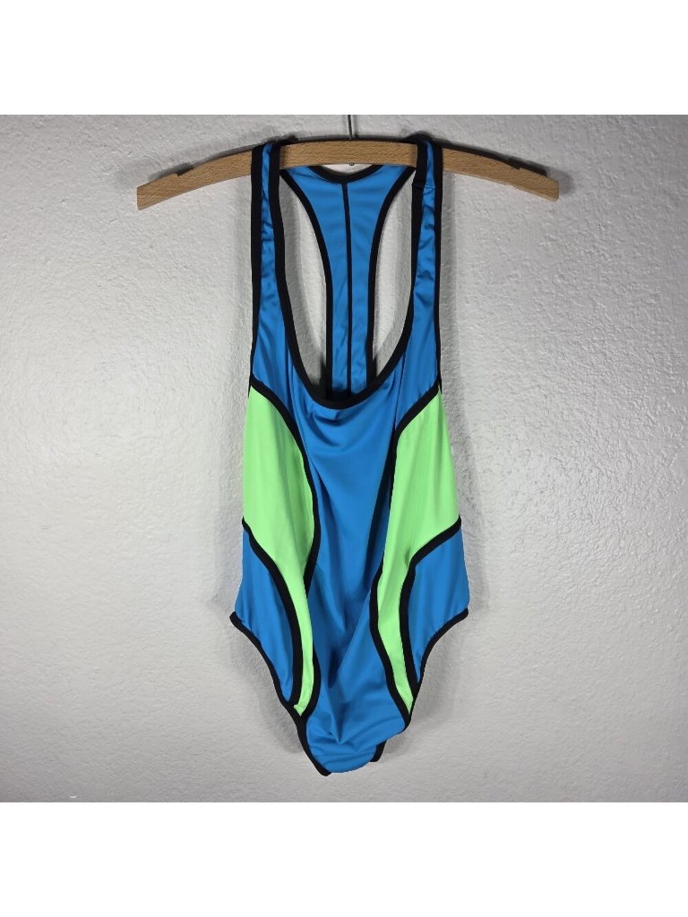 Speedo Vintage Rare One-Piece Swimsuit Size 14 Neon Blue Racerback 80's Made USA